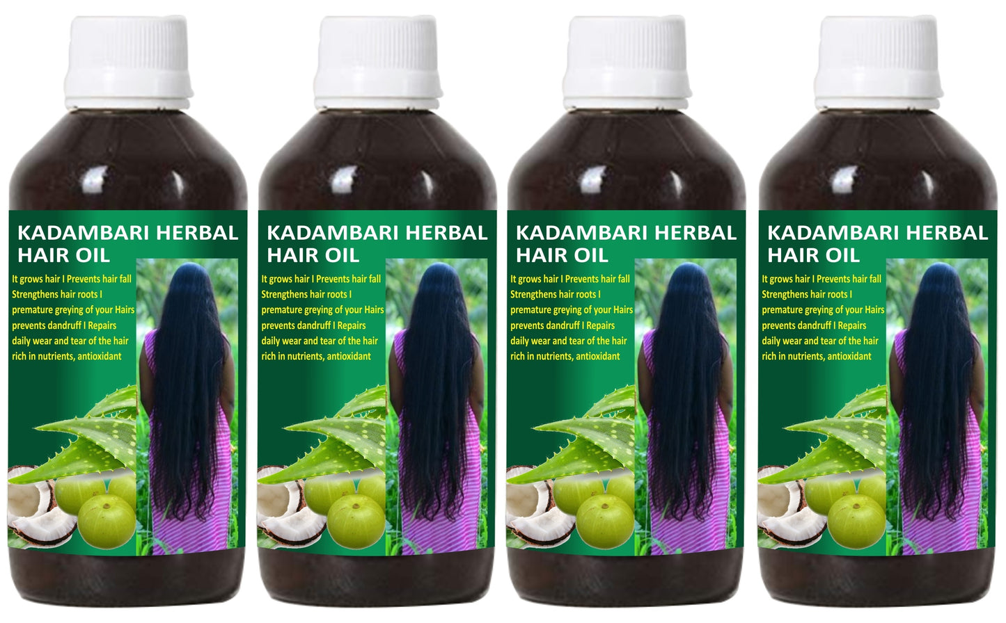 Donnara Organics Adivasi Kadambari Herbal Hair Oil For Strong, Healthy and Shiny Hair Combo pack of 4 bottles of 60 ml(240 ML)